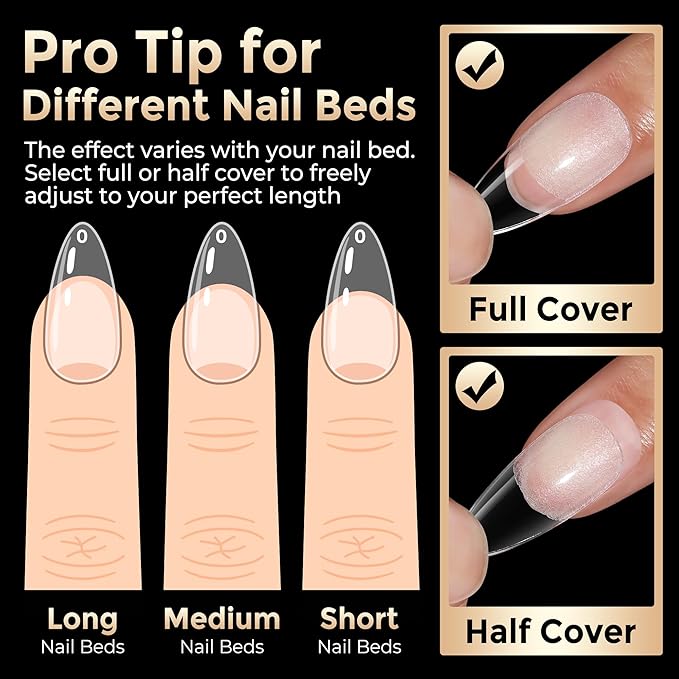 Medium Almond Nail Tips, 504pcs Soft Gel Pre-Filed Acrylic Almond Fake Nails, Half Matte Full Cover Clear Press on Flase Nail Tips for Nail Extension Home DIY 12 Sizes
