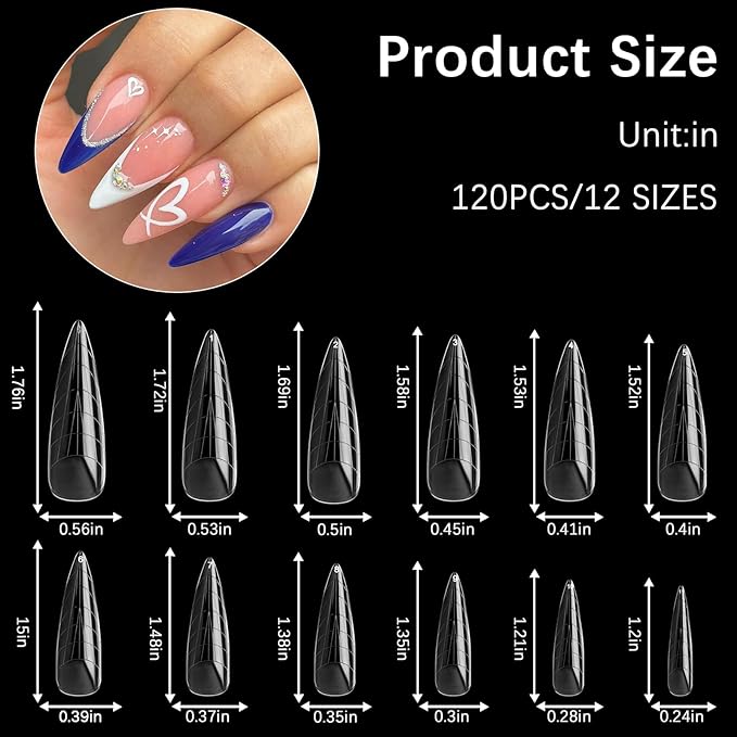 120 Pcs Poly Extension Gel Dual Nail Forms With Scale Builder Coffin Nail for Gel Manicure Art Design Salon DIY at Home (Long Water Drop Dual Forms Set)