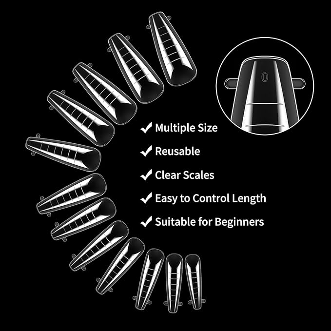LIONVISON Poly Gel Nail Forms: 120Pcs Coffin Shape Nail Forms for Builder Gel Reusable - 12 Sizes Extension Acrylic Nail Molds Sets - False Nail Tips for Manicure Nail Art Design Salon DIY-StilettoA