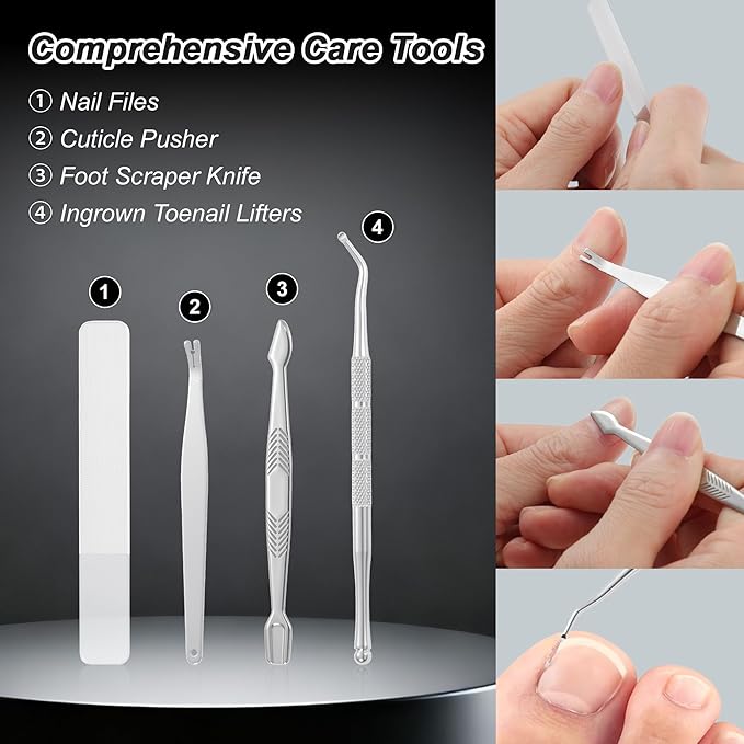 VOCOSTE Toenail Care Kit 10-Piece Ingrown Toenail Tools, Professional Grooming Set for Toe Nail Clipper, Foot Scraper, Callus Removal & Pedicure