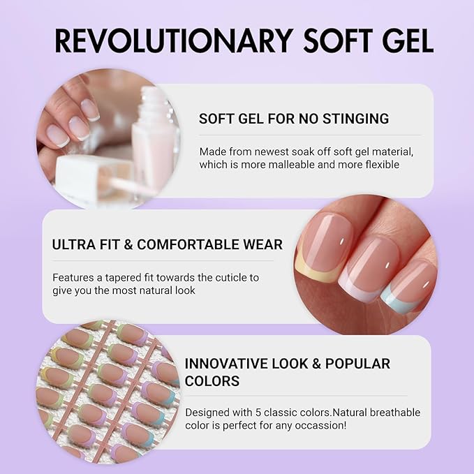 Gel French Tip Nails Short Square French Tip Press on Nails SXVME White French Nail Tips 150Pcs Pre-applied Tip Primer Natural Skin Tones Fake Nails Extensions Gel Nail Kit for Women Girls DIY