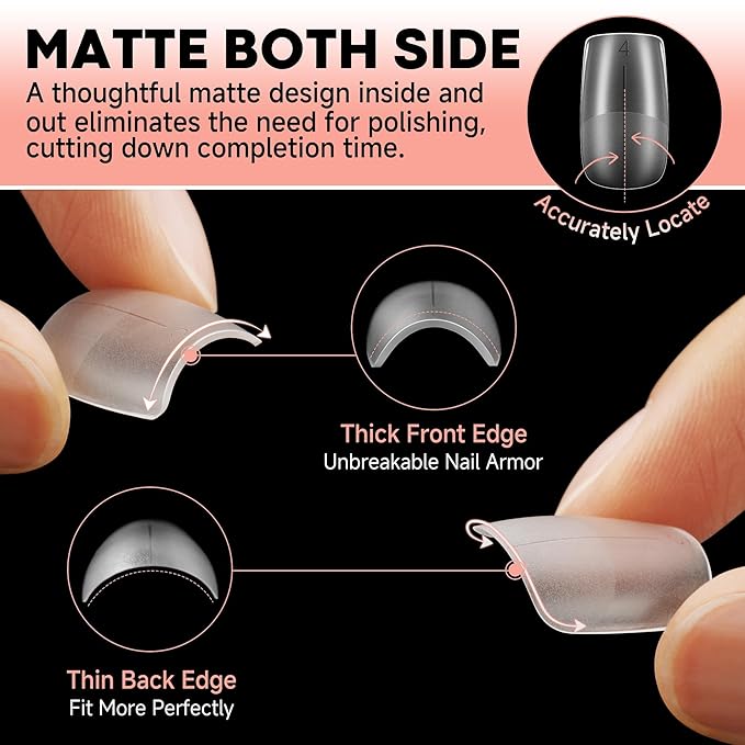 UNA GELLA Short Square Nail Tips Pre-buff Soft Gel Nail Tips Matte Square False Nails Tips Acrylic Full Cover 504Pcs 15Sizes Gelly Press On Nails Fake Nails Tips for Nail Extension DIY Salon