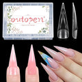 outopen 240pcs Long Straight Sharp Stiletto Nail Tips Clear Matte Full Cover Nail Extension Tips Long Stiletto Spiky Nail Tips Gel Press on Nails for Polygel Acrylic Extension DIY Manicure, 12 Sizes