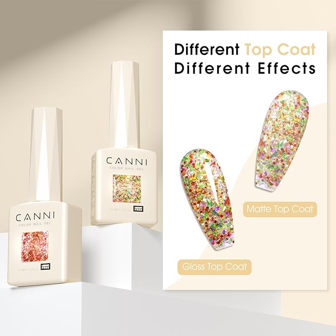 CANNI Gel Polish Glitter Gel Nail Polish Set, 8 Colors Shimmery Prism Flash Red Green Purple Fine Glitter Gel Polish U V LED Soak Off Manicure Kit Gift for Women Girls