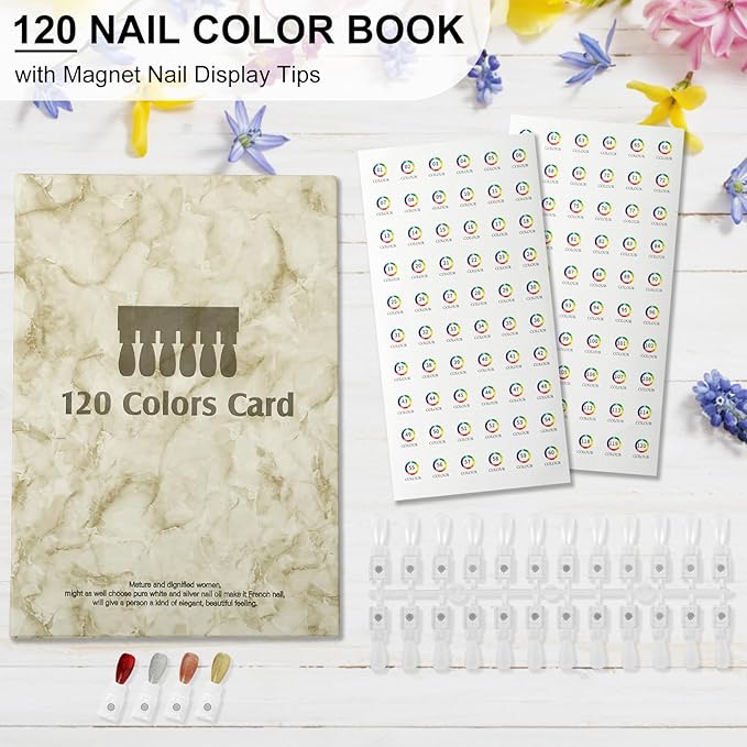 Magnetic Nail Swatch Book,120 Nail Color Display Book with 120 Magnetic Tips,Professional Nail Salon Color Display Book for Easy Preview & Storage