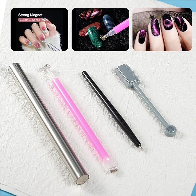 38 Pieces Cat Eye Magnet for Nails Cylindrical Strong Nail Magnet Tool Multi-Functional Nail Magnet Double Ended Magnet Wand Magnet Stick Cube Nail Magnet for Cat Eye Gel Nail Polish
