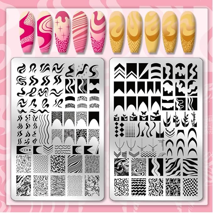 PH PandaHall 2pcs French Line Print Nail Art Template 120 Patterns Swirl Line Pattern Nail Stamp Plate Stainless Steel Image Plate Texture Nails Stencil Set for Women 5.7x3.7 inch
