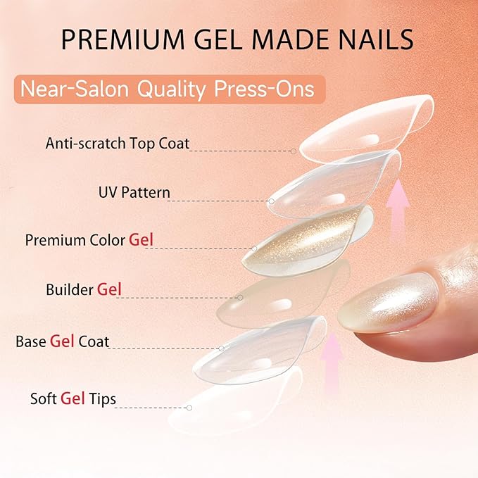 Cat Eye Press on Nails Short, Chrome Press on Nails Oval, Thick Glazed Beige Nude Fake Nails Press ons for Women Wedding, Reusable Magnet Bling Glitter Glue On Nails Almond in 15 Sizes, 30 Pcs