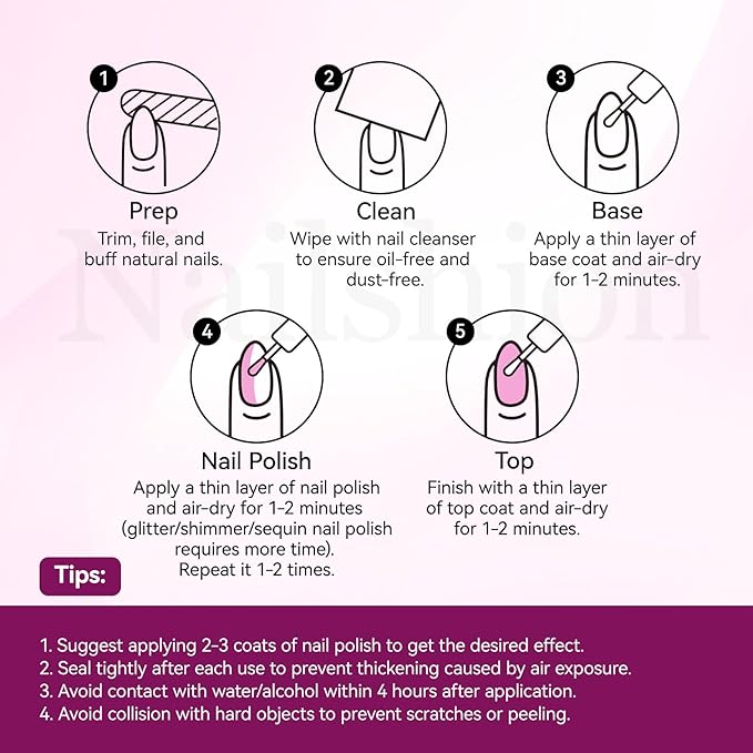 Metallic Purple Rose Nail Polish with 3-in-1 Clear Base Top Coat, Fast Air Dry Fingernail Polish Duo, Non-Gel, Opaque, Glossy Luxury Nail Art Fingernail Toenail Polishes