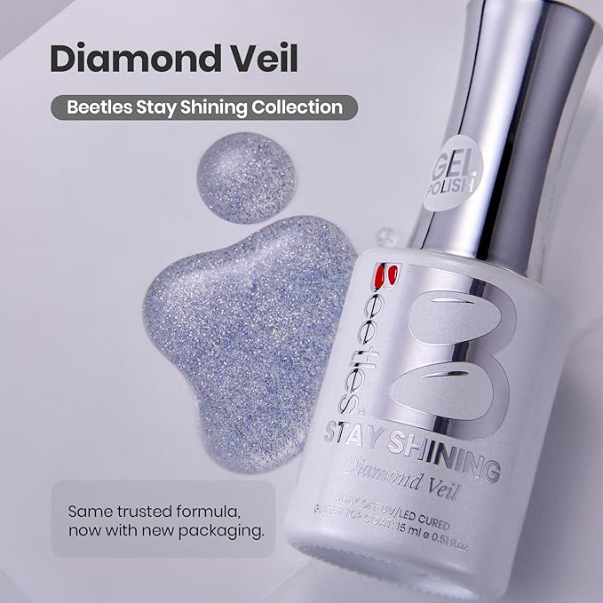 Beetles Gel Polish Glitter Top Coat 15ml, Stay Shining No Wipe Reflective Silver Mix Glitter Shiny Clear Gel Nail Polish Long Lasting High Gloss UV Lamp Nail Art Design Manicure Gifts for Women