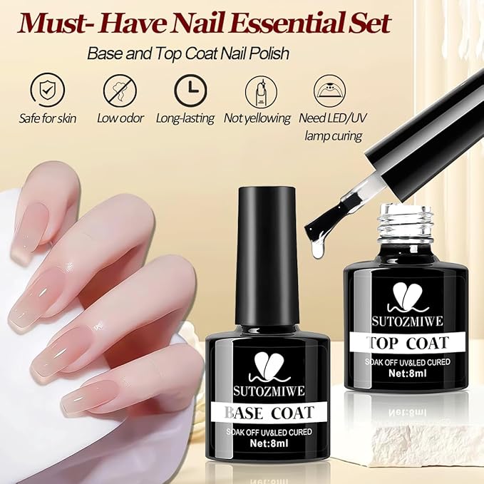 Nail Dehydrator and Primer with Base & Top Coat Gel Nail Polish,Slip Solution for Polygel Nails,Multi-Purpose Nail Cleanser,5PCS Nail Prep Kit for Home DIY Professional Manicure Nail Salon
