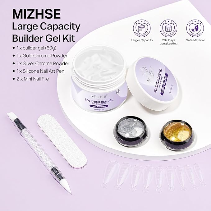 MIZHSE Hema-Free Solid Builder Gel for Nails, 60g Non-sticky 3D Sculpting Gel for Nail Art Clear Hard Molding Gel U V/LED Soak Off Extension Gel for Woman Girl Home DIY Manicure