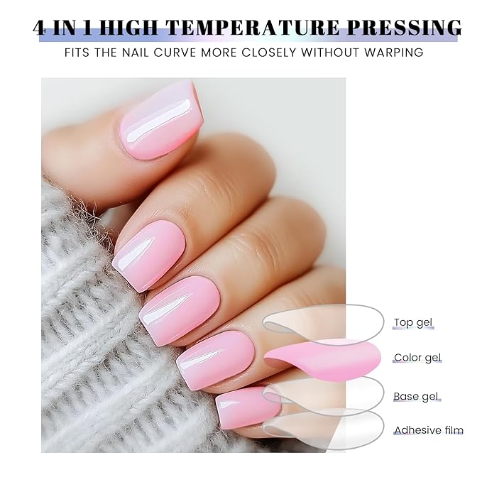 Semi Cured Gel Nail Strips | Gel Nail Stickers With UV Light Required | Salon Quality, Easy Application And Removal（Muted Powder）