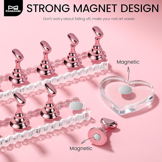 Fandamei Nail Stand, 2 Set Nail Holder for Painting Nails, Nail Stands for Press on, Press on Nail Stand for Practice, Magnetic Acrylic Nail Display Holders for Nail Art with Double-sided Tape
