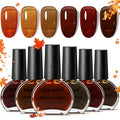 10ml Fall Jelly Nail Polish Set 6 Colors Gold Maple Leaf Pumpkin Yellow Burnt Orange Art Nail Polish Quick Dry for Women Girls Gift