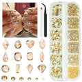 2052Pcs Golden Rhinestones for Nails 72pcs Multi Shapes Crystal Flatback Champagne gold Rhinestones Gems +1980pcs Round Beads Glass Stones Diamonds Jewels w Wax Pen for Faces Eyes Makeup Crafts
