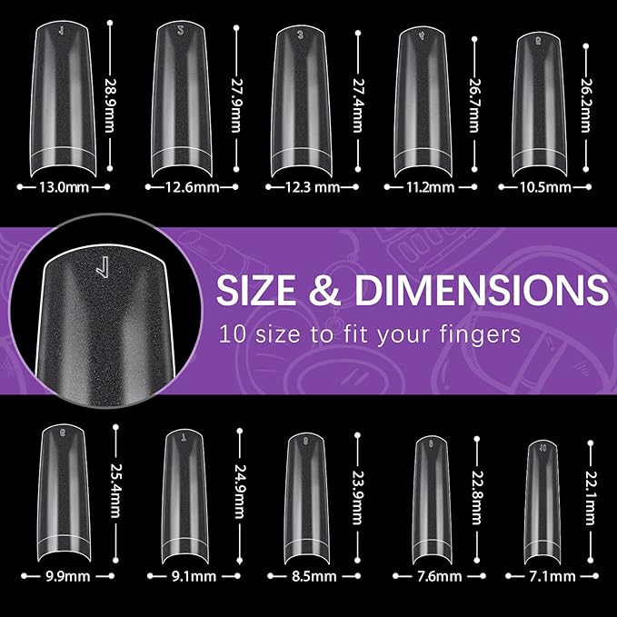 Clear Acrylic Nail Tips - BTArtbox 500pcs Pre-Buff Fake Nail Tips for Acrylic Nails Professional French False Nails with Case for Nail Salons and DIY Nail Art, 10 Size