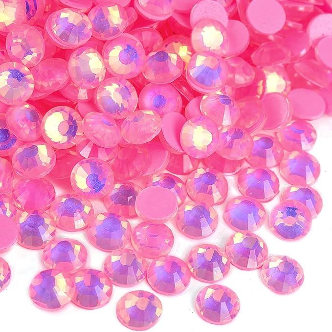 Blinginbox Flatback Rhinestones Round Gems, 1440pcs Luminous Series Glass Stones Neon Gems Non Hotfix Crystal Rhinestones for Nail Charms Crafts Clothes Tumblers,Lt.Pink Luminous Opal,SS10.
