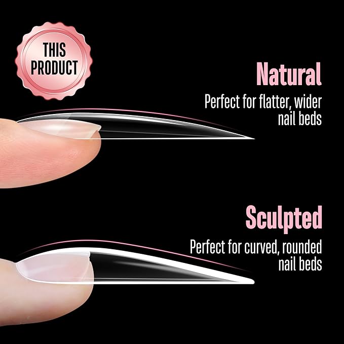 NOVO OVO Halloween XXL Straight Sharp Stiletto Natural Nail Tips Press on (not Sculpted), Normal Thick Extra Long Soak Off Soft Gel Fake Nail Extension, Full Cover False Nails for 12 Sizes 240 pcs