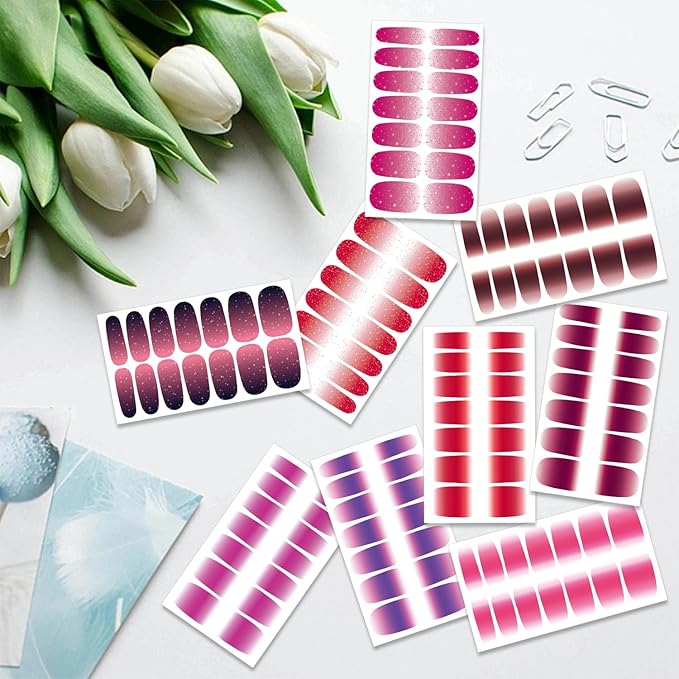 SILPECWEE 560 Pieces Red&Pink Nail Wraps for Women Solid Color Nail Polish Stickers Stick on Nail Polish Strips Gel Nail Strips Self Adhesive Fingernail Manicure Sticker Nails with Nail File
