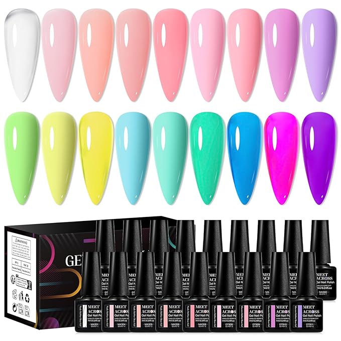 MEET ACROSS 18Pcs Nude Rubber Base Gel for Nails Pink Purple 2 IN 1Rubber Base Gel Set Manicure Gift