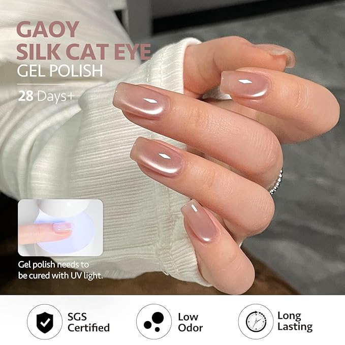 GAOY Jelly Nude Cat Eye Gel Nail Polish, 16ml Glitter Holographic Nail Polish with Magnet, Reflective Translucent UV Gel, 3095 Soft Dawn