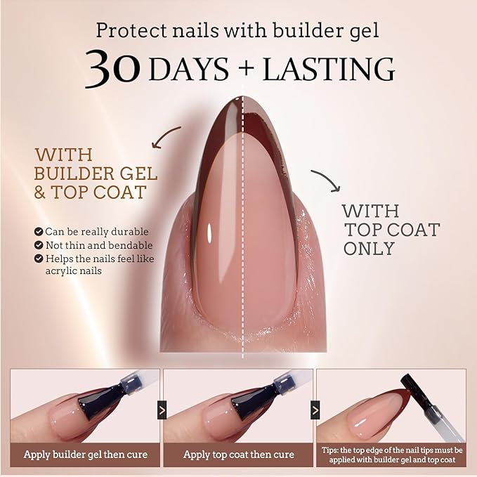 BTArtboxnails XCOATTIPS Press on Nails Short - Skin Tones Almond Nail Tips, Soft Gel Nail Tips with Nail Gel, French Protecting Duo, Nail Lamp, All in One Fake Nails French Tip Nails Kit