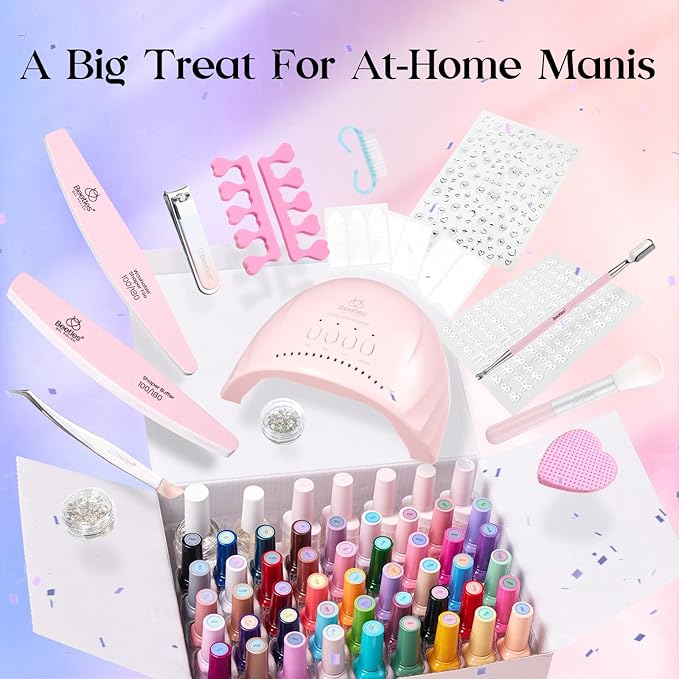 Beetles Gel Nail Polish Kit with U V Light - 45 Colors Valentines Gel Polish Set 75 Pcs One Color One Bottle Emotional Journey Kit with Top Base Coat Beauty Must Have Salon Gifts for Women Teen Girls