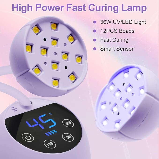 CGBE UV Nail Lamp, Cordless Gooseneck Gel x Lamp, 36W Mini Flash Cure Light, Portable USB LED Nail Light with 4 Timers & Auto Sensor for Salon Home DIY Use, Purple