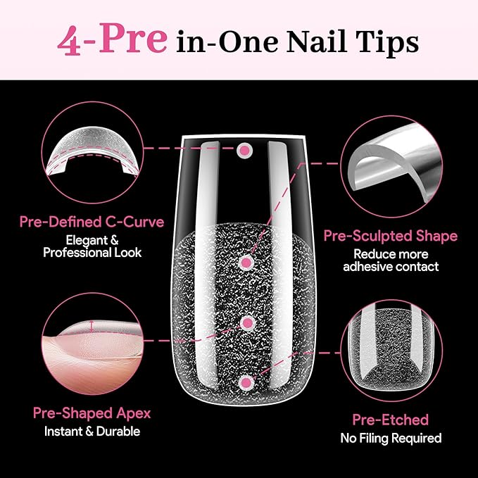 Medium Square Pre-Building Nail Tips, 15 Sizes 240 PCS Pre-shaped Apex Clear Soft Press On Fake Nail Half Matte Gel Nail Extensions Strong Thick Acrylic Tip for DIY Beginners & Salon Manicure