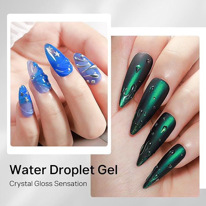 MIZHSE Water Droplet Gel Nail Polish, Clear 3D Gel Nail Art Rain Drop Effect for Nail Rhinestone Design Drawing Painting Molding Soak Off Manicure DIY Home