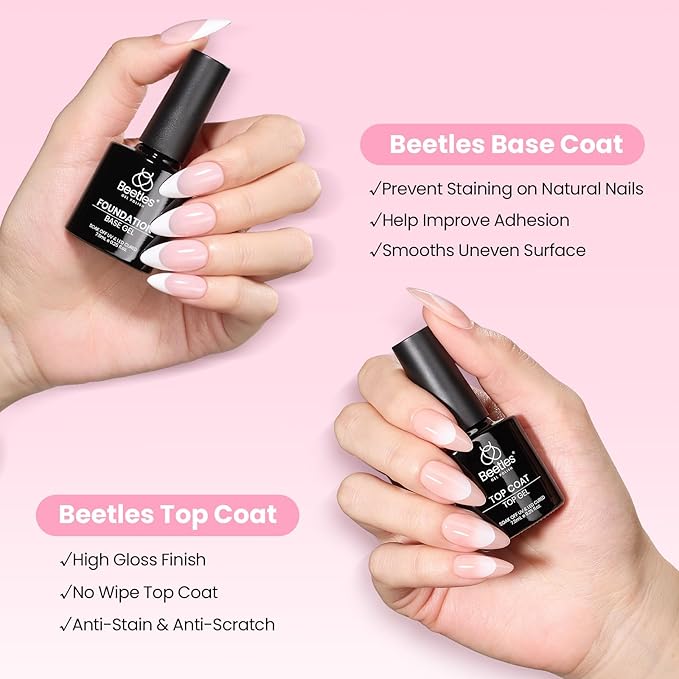 Beetles Gel Nail Kit Curve-EX, Almond Short, 320pcs 16 Sizes Nail tips, with 15g Nail Glue Gel Hands-Free, 7.5ml Base Gel & Top Coat, Mini Lamp, for Acrylic Press On Nail, Extension DIY Set at Home