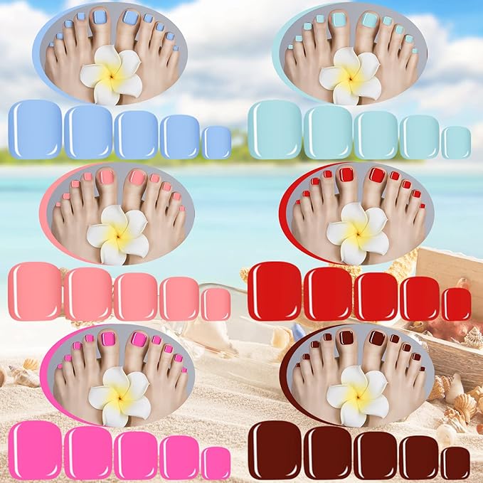 Maitys 720 Pieces Fake Press on Toe Nails Short False Toe Nails Square Solid Color Full Cover Matte Finish for Women(Fresh Color)