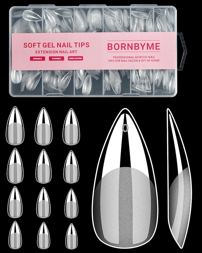 Medium Stiletto Nail Tips, BORNBYME 504PCS Pre Buff Full Cover Shaped Nail Extenison Tips Half Matte Gel X Nail Tips