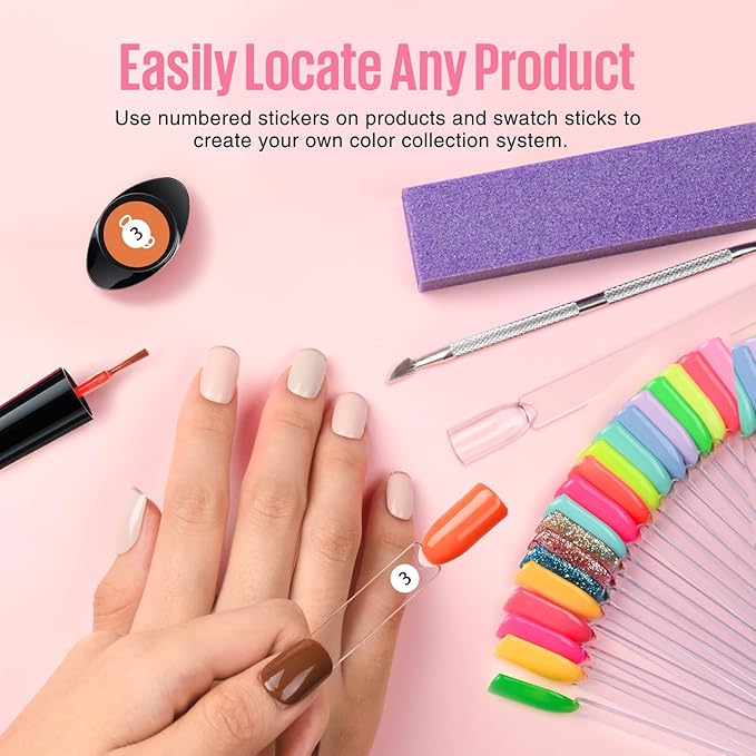 MEFA 100 Pcs Clear Nail Swatch Sticks with Ring and Numbered Tips, False Nail Sample Sticks for Nail Art Polish Color Practice Fan-shaped Display