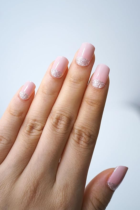 Semi Cured Gel Nail Strips, 20Pcs Long Lasting Salon Quality Wraps, Easy Apply & Remove Gel Nail Stickers with UV Light (Silk Halo Shine Pink)