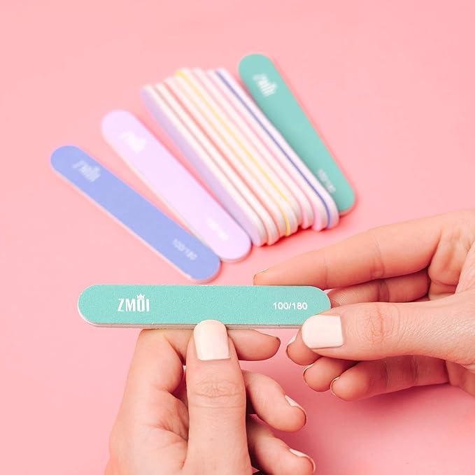 Professional Mini Nail File – 12 Stylish - Practical Fingernail File Pack for Natural and Acrylic Nails 100/180 Emery Boards (Macaroon Color)