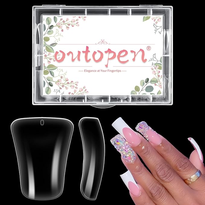 outopen 504pcs Short Duck Nail Tips S Feet Clear Flare Nail Tips for French False Nail Extension Y2K Vibe Full Cover Duck Tips for Polygel Acrylic Extension Beginners DIY Manicure,12 Sizes