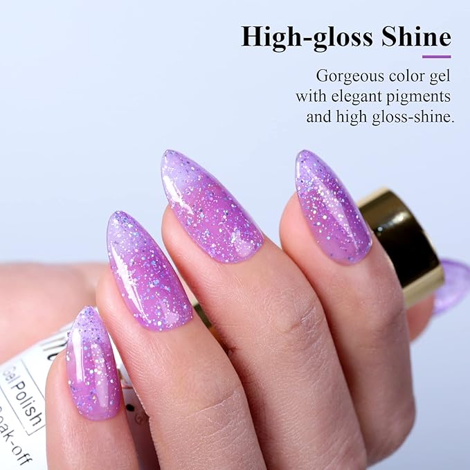 Imtiti Glitter Gel Nail Polish - 0.5 Fl Oz Lavender Purple Soak Off LED UV Manicure Kit for Women Girls - DIY Nail Art Starter