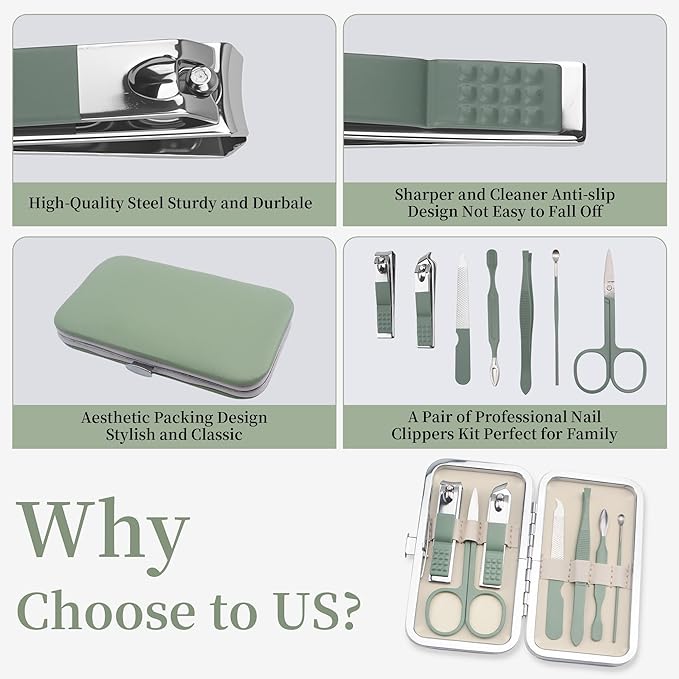 Manicure Set Stocking Stuffers for Men, Stocking Stuffers for Teens Manicure Kit Nail Clippers Kit Grooming Kit Pedicure Care Tool Christmas Gifts for Men Dad Birthday Gifts for Teen Boys Father Green