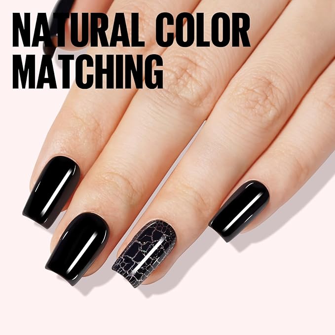 TOMICCA Black Gel Nail Polish, 15ml Black Nail Polish Fast Dry Soak Off UV LED Cure Needed Pure Color Long Lasting Nail Art Manicure Salon DIY Design