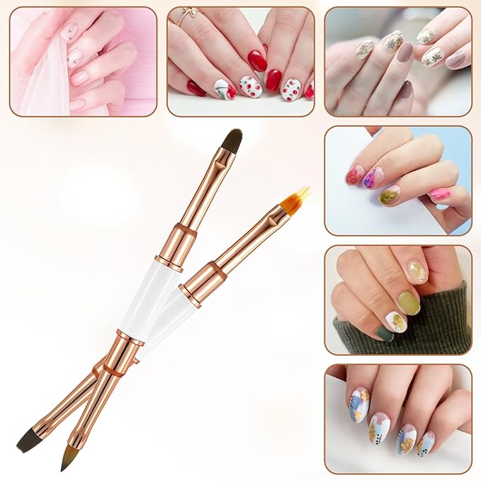 5 Pcs Double Ended Nail Art Brush Professional Dotting Pen Set Gel Polish NailArt Design Pens Nail Art Liner Brushes Painting Tools for Salon Home DIY Manicure