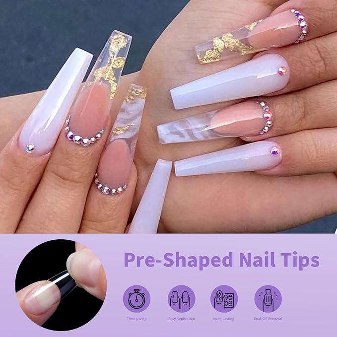Long Coffin Nail Tips, 240Pcs Full Cover Soft Gel Nail Tips Pre-shaped 3XL Shape Clear Acrylic False Nail Fake Nail Extension Press On for Salon Home DIY 12 Sizes
