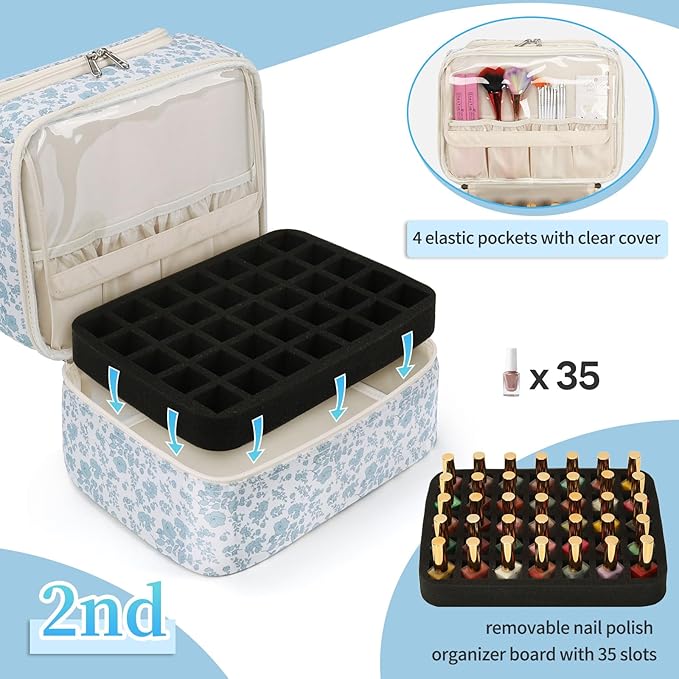 CUBETASTIC Nail Polish Organizer, Nail Supplies Storage Case Holds 45 Bottles Nail Polish & Nail Lamp, Travel Nail Tech Carrying Bag, Nail Kit Bag For Nail Stuff & Manicure Tools
