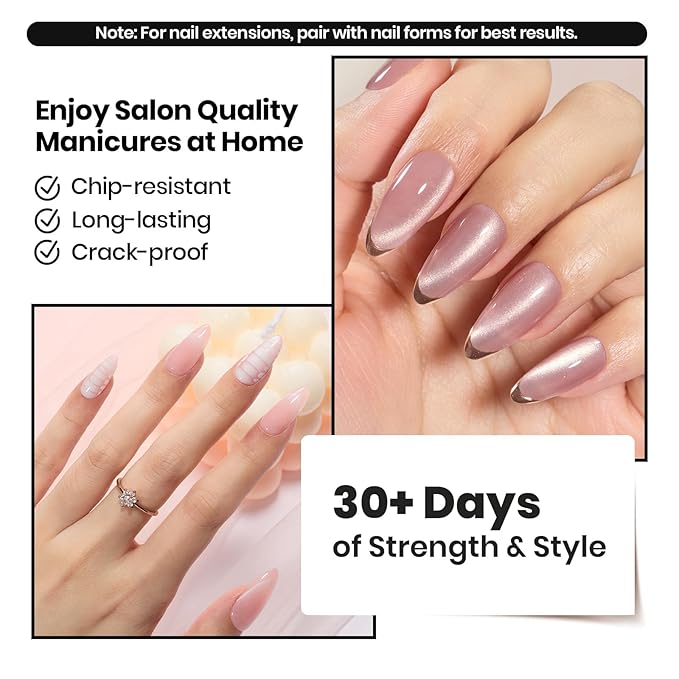 Beetles Low Heat Builder Nail Gel-Dew Glow Gentle Curing 8 in 1 Strengthening Natural Nail Building Apex & Extension for Beginner DIY Salon at Home,Clear Gel Builder,UV & LED Lamp Needed