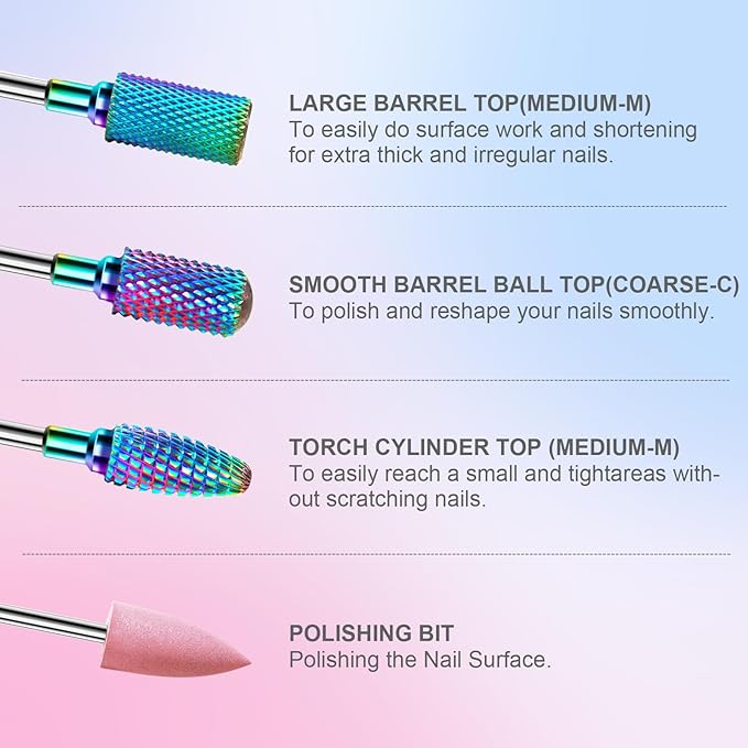 3/32'' Nail Drill Bits Set – 8pcs Tungsten Carbide & Diamond Bits for Acrylic, Gel & Cuticle Removal – Professional Electric Nail File Kit for Manicure, Pedicure – Home & Salon Use