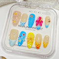 Handmade Press on Nails Summer Shell Press on Nails Medium Almond Fake Nails Flower French False Nails Starfish for Girls Manicure Art Decoration Accessories (Size M)