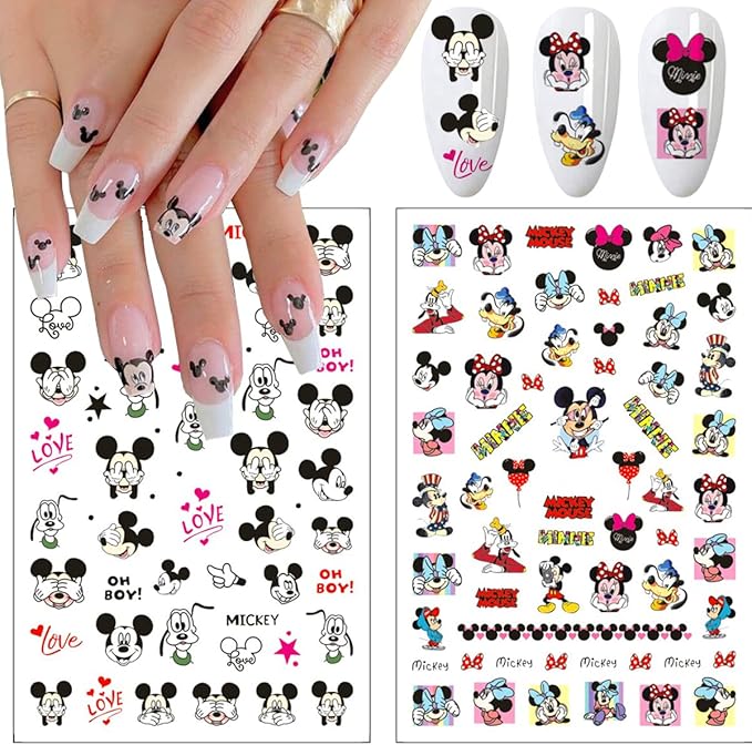 Cartoon Nail Art Stickers, 3D Self-Adhesive Cute Cartoon Nail Decals Designer Nail Stickers for Women DIY Nails Design Foil Decals for Acrylic Nails Decoration Supplies 12 Sheets