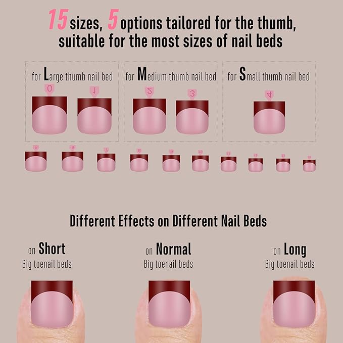 8 MIXED WINTER COLOR French Tip Toe Nail Tips Press on, BERRY PINK Sharp Square Medium Wide Fake Toenails, Full Cover Acrylic,Builder Gel & Top Coat,Need Nail Glue,for DIY x 15 Sizes 240 pcs