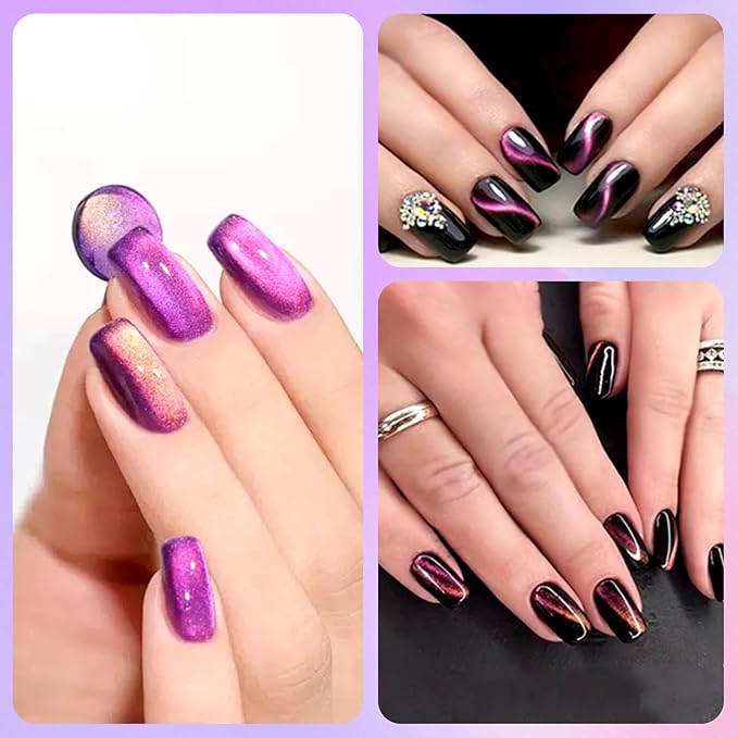 Laza Nail Magnet Set, Super Strong 5-in-1 Nail Magnet Tools with Heart Magnet for Cat Eye Gel Polish and 8 Patterned Magnetic Nail Polish Wands for 9D Galaxy Cat Eye Nail Art, Magnetic Nails
